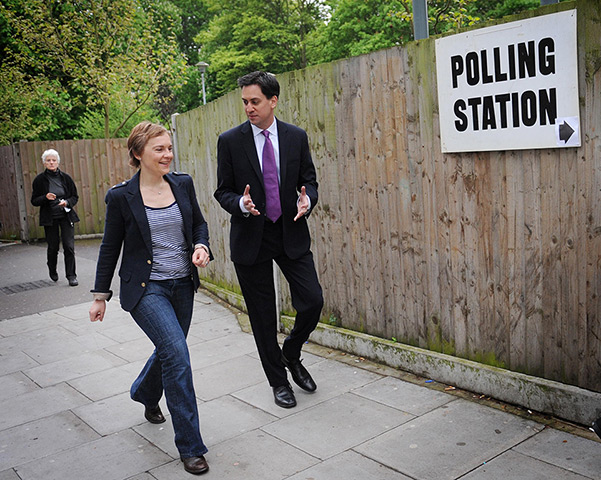 Local elections: Labour leader Ed Miliband and his wife Justine at polling station