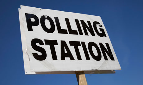 Outside a Polling Station sign, London. General Election day May 6th 2010.