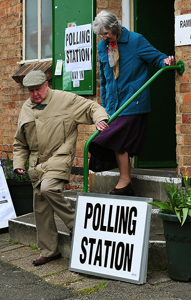 Local election: Voters leave a polling station at Littleover, Derby