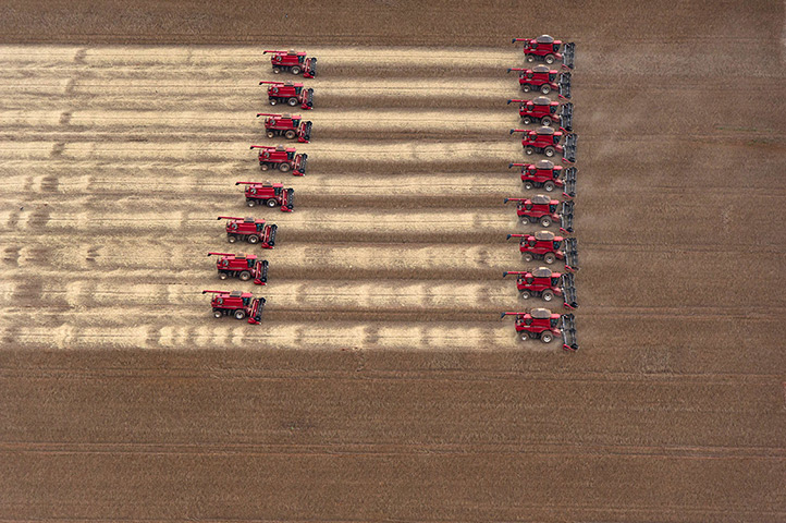 24 hours: Campo Novo do Parecis, Brazil: Combine harvesters harvest soybeans