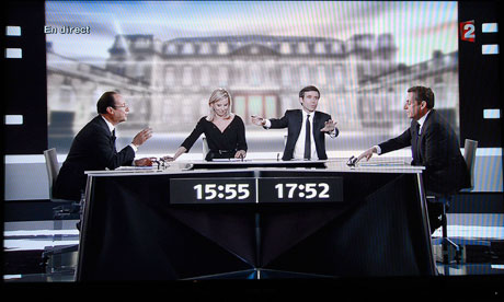 Francois Hollande and Nicolas Sarkozy in the live debate before the final vote