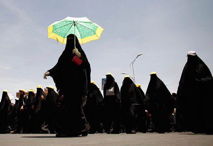 Picture Desk Live: Women march during a demonstration in Yemen