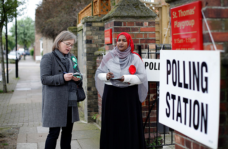 Local election update: Green Party and Labour Party volunteers wait for voters