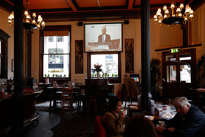 Week in Business: Video screen in a pub near the High Court in London