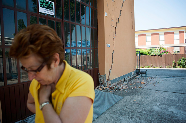 Italy earthquake: A cracked wall on a building in San Felice sul Panaro 