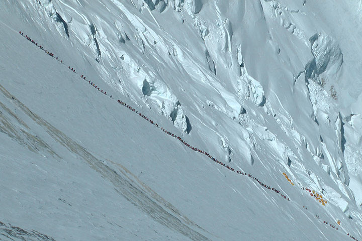 Places at risk: Queue of people on Mount Everest