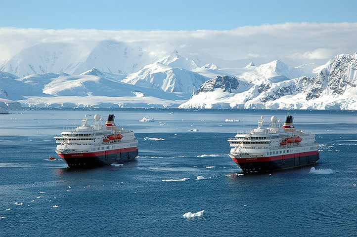 Places at risk: Two Norwegian cruise ships in Paradise Bay in Antarctica