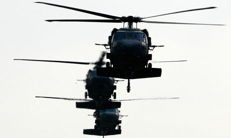 A line of South Korean UH-60 helicopters