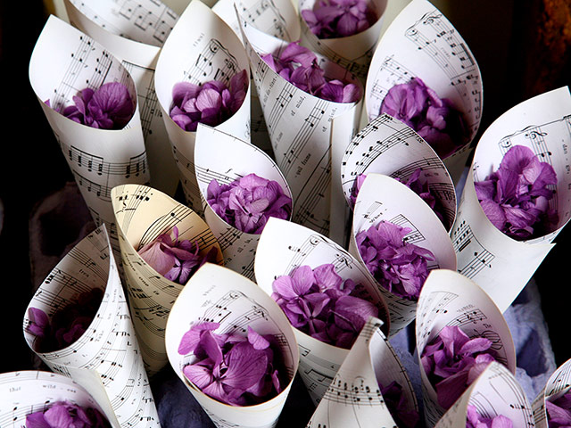 Your Pictures: Your Pictures: purple confetti made from petals in newspaper cones