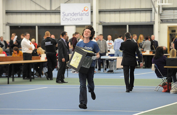 Local elections: Volunteers dash in with the first Ballot Boxes as the count in Sunderland
