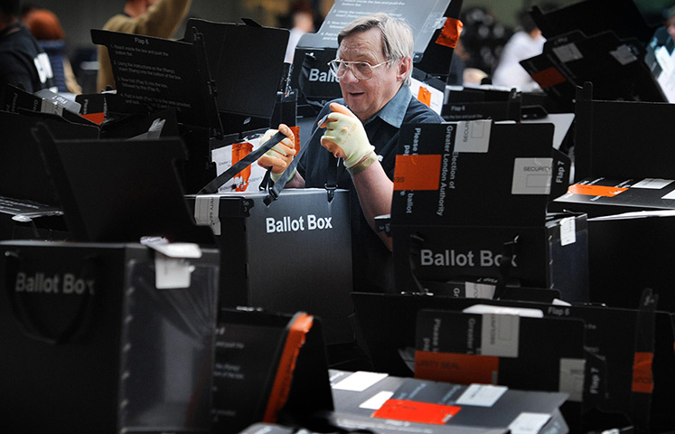 Lcoal elections: Counting staff at Olympia in London prepare to count the votes