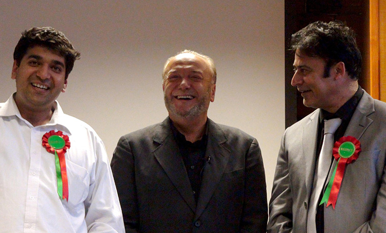 Lcoal elections: George Galloway with supporters at the party's Bradford HQ