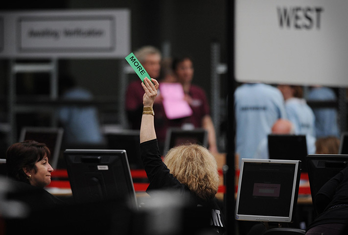 Lcoal elections: Counting staff at Olympia in London prepare to count the votes=