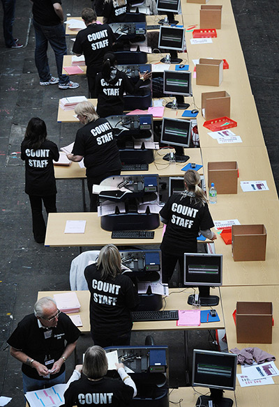 Lcoal elections: Counting staff at Olympia in London prepare to count the votes