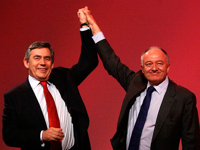 Ken Livingstone: London Mayor Ken Livingstone raises Prime Minister Gordon Brown's hand