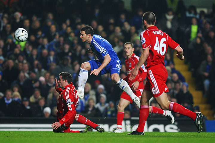 Chelsea v Liverpool: Frank Lampard of Chelsea scores against Liverpool