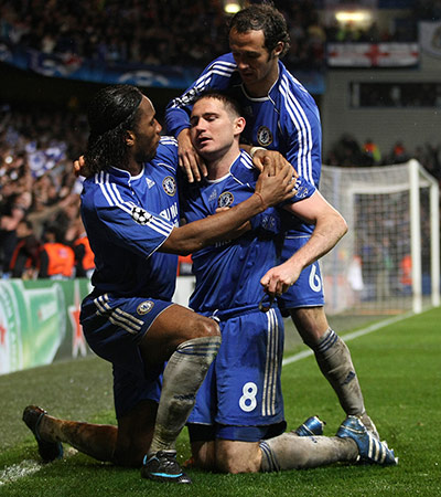 Chelsea v Liverpool: Chelsea's Frank Lampard is congratulated after scoring against Liverpool