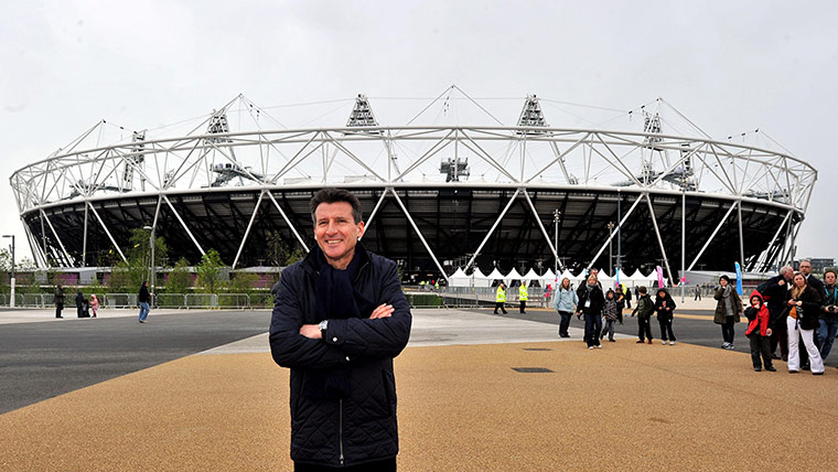 Olympic Park: Sebastian Coe outside the Olympic stadium