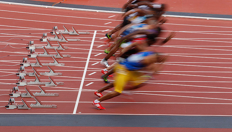 Olympics test event: The start of the men's 100m final