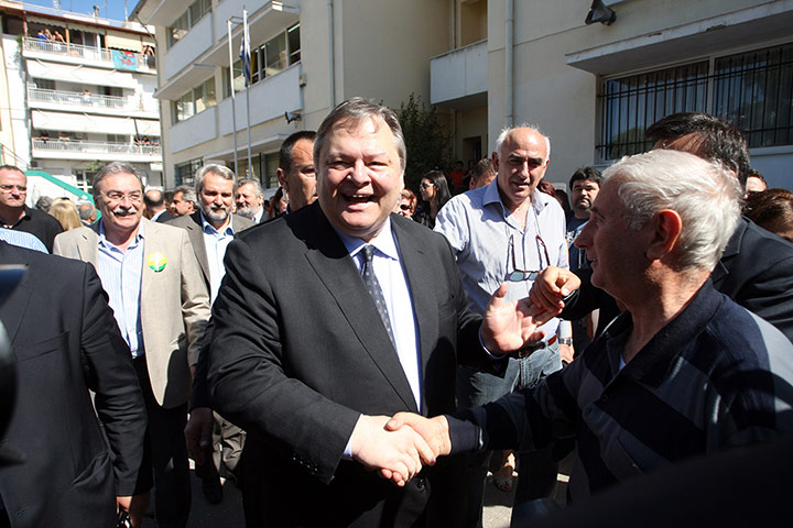 European elections: Greek Socialist Party leader shakes hands with supporters