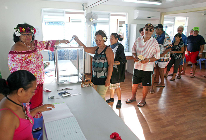 European elections: People queue to vote at a polling station in Papeete, Tahiti