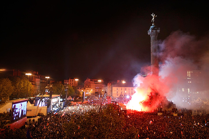 Francois Hollande wins: Francois Hollande supporters at Place de la Bastille after victory