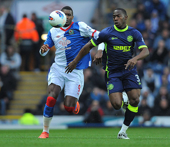 Blackburn v Wigan: Anthony Modeste vies with Wigan defender Maynor Figueroa 