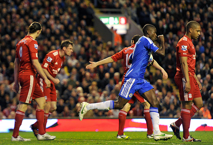 Liverpool v Chelsea: Ramires celebrates scoring against Liverpool