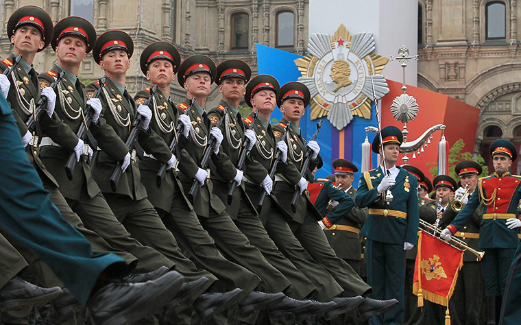 Victory Day in Russia: Russian soldiers march during the Victory Day parade