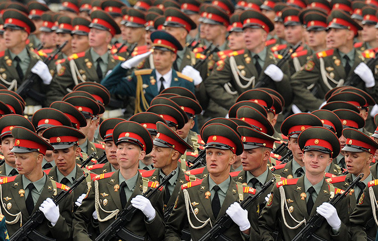 Victory Day in Russia: Russian soldiers march in Red Square, Moscow