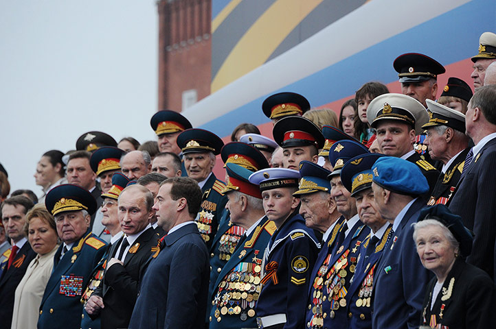 Victory Day in Russia: President Vladimir Putin and new Prime Minister Dmitry Medvedev speak