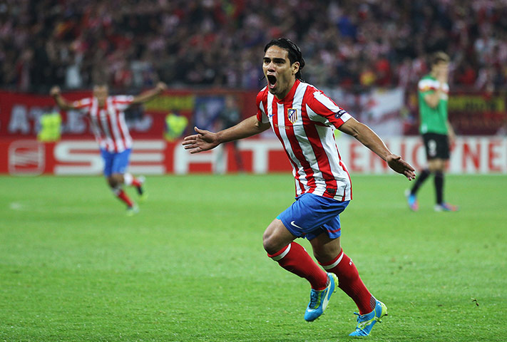 Europa League Final: Radamel Falcao celebrates scoring against Athletic Bilbao