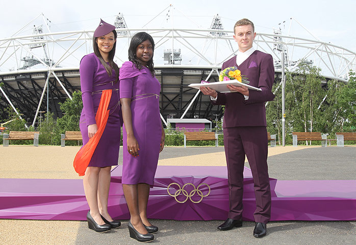 Picture desk live: The Olympic podium for 2012 Victory Ceremonies is unveiled