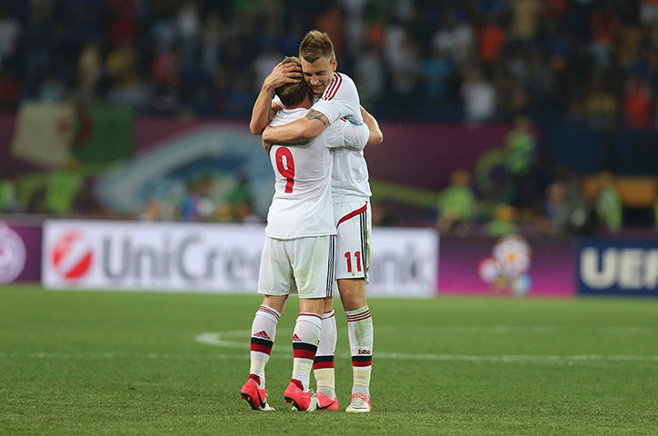 Netherlands v Denmark: Denmark's Krohn-Dehli and Bendtner