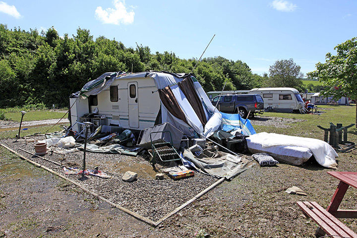 Wales floods: The scene at Riverside Caravan Park in Llandre