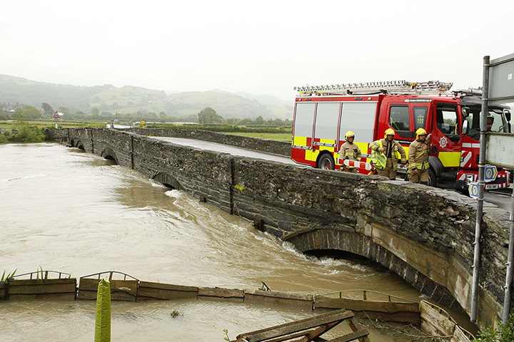 Wales floods: The A487 into Machynlleth in Powys, Wales