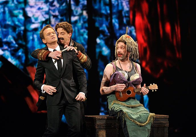 Tony Award Winners: Host Neil Patrick Harris performs with Christian Borle and Kevin Del Aguila