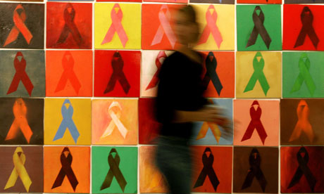 An artwork by Athina Robie inside Athens' Syntagma metro station depicts Aids awareness ribbons