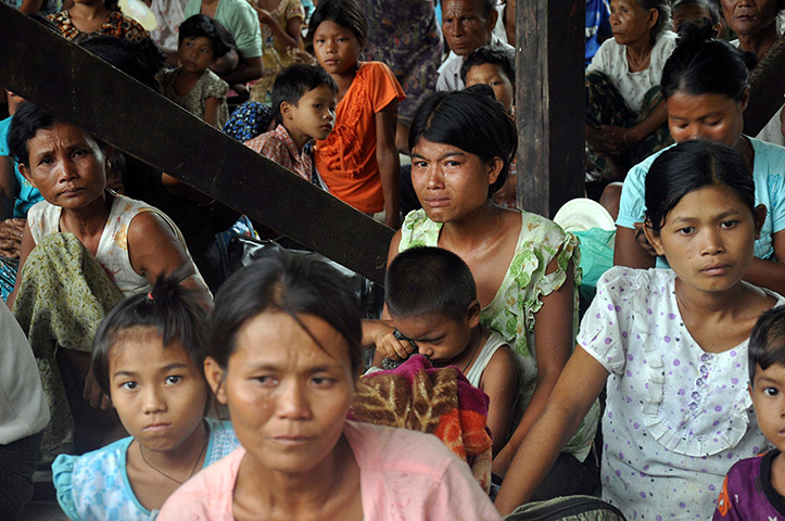 Burma violence: Local residents take refuge at a monastery in Sittwe