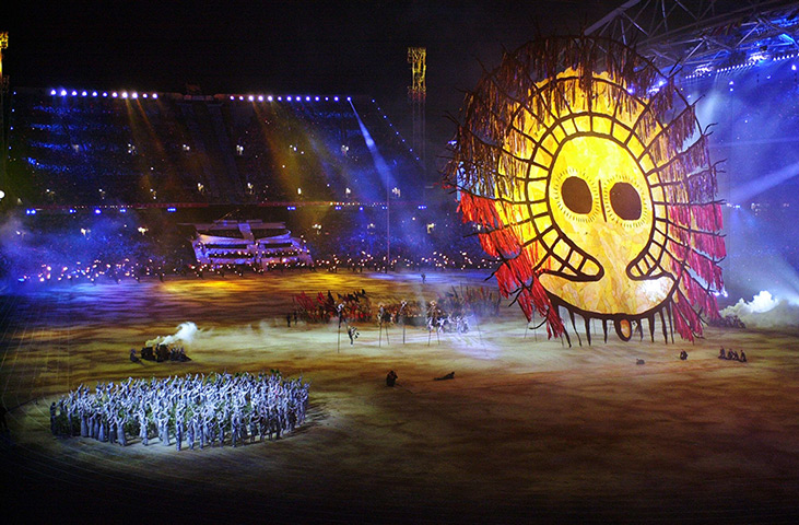 Olympic games opening: Sydney 2000: A sun lights up the grounds of the Olympic Stadium