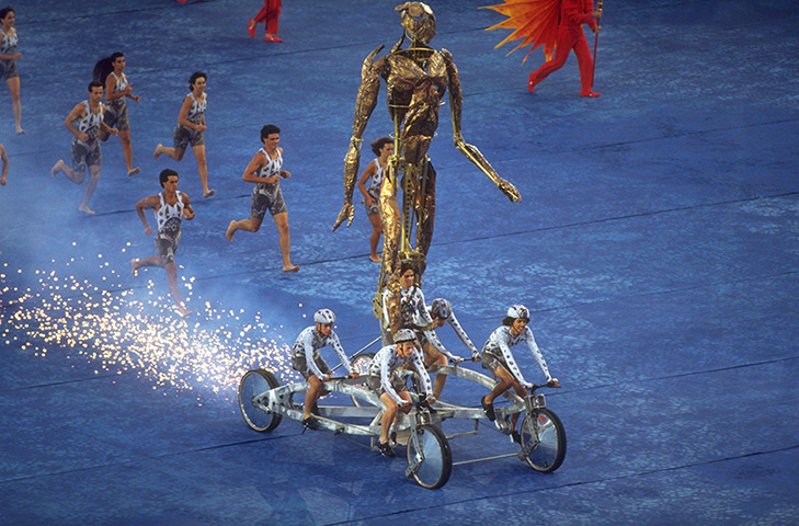 Olympic games opening: Barcelona 1992: A giant moving model of an athlete is moved