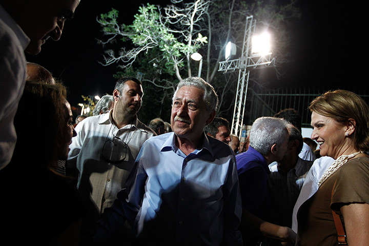 Greece: 13-14 June: Fotis Kouvelis, centre, talks to supporters after a main pre-election rally