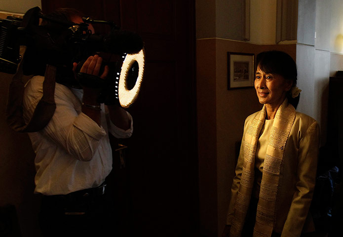 Aung San Suu Kyi: Myanmar opposition leader Aung San Suu Kyi arrives at the Nobel Institute