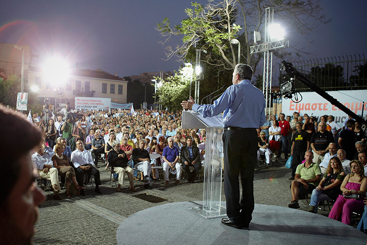 Andy Hall Athens: Party leader Fotis Kouvelis addresses Democratic Left supporters