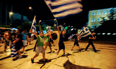 Greek supporters celebrate beating Russia