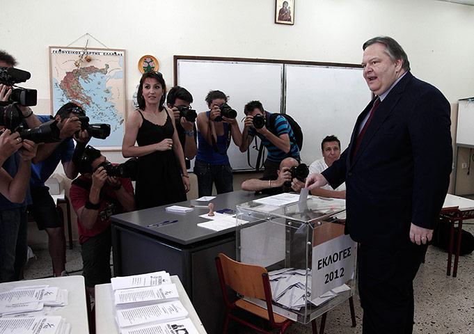 Greeks vote: Greece's Socialist leader Evangelos Venizelos casts his ballot