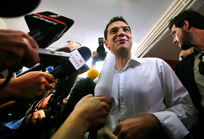 Greeks vote: lexis Tsipras talks to the media at a polling station in Athens