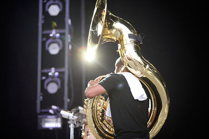 Week in music: Tuba Gooding Jr of The Roots performs at Bonnaroo festival on 9 June 
