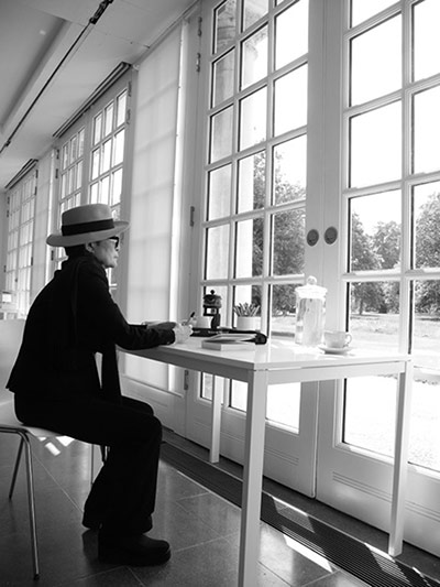 Yoko Ono: Yoko Ono sits in the Serpentine gallery