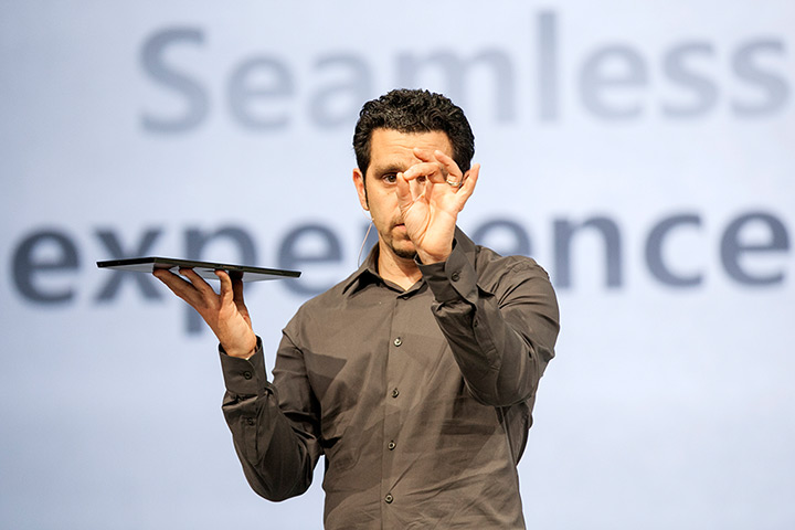 Microsoft Surface tablet: Microsoft Surface: Panos Panay hold up a Microsoft Surface